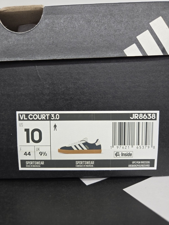 Adidas Men\'s VL Court 3.0 JR8638 Carbon Core White Gold Metallic Shoes Size 10